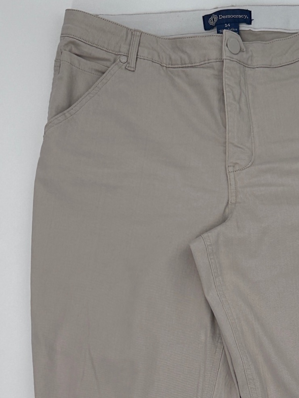 Democracy Utility Carpenter Pants Beige Stretch Straight Leg Size 14